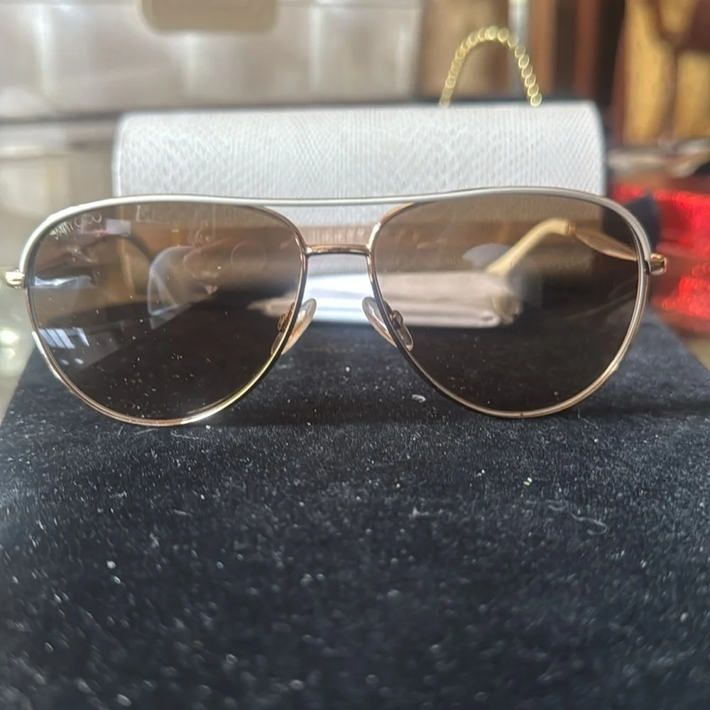Jimmy Choo Aviator Sunglasses - Gold Frame, Black Lenses